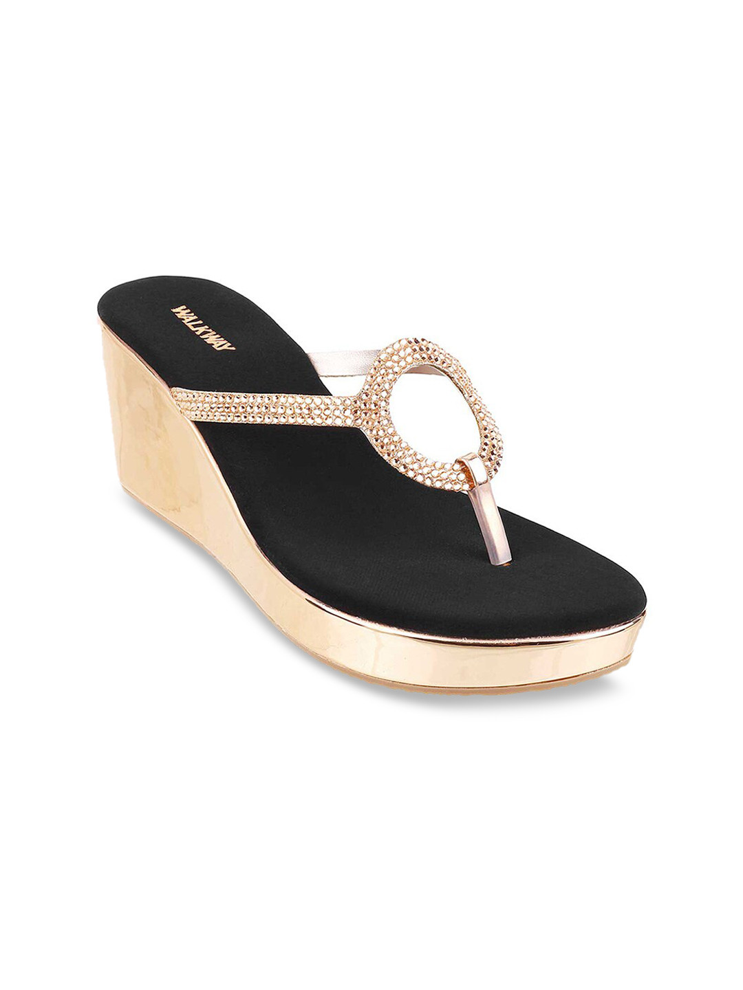

WALKWAY by Metro Women Gold-Toned & Black Embellished Sandals