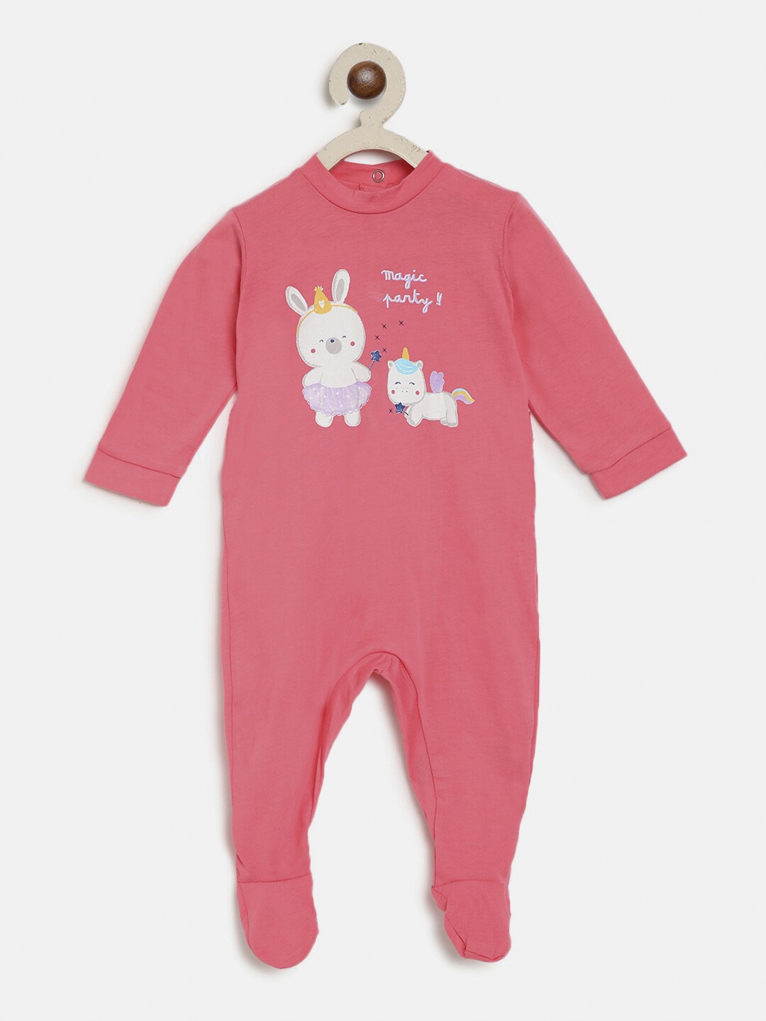 

Chicco Infant Kids Pink & White Printed Nappy Opening Sleepsuit
