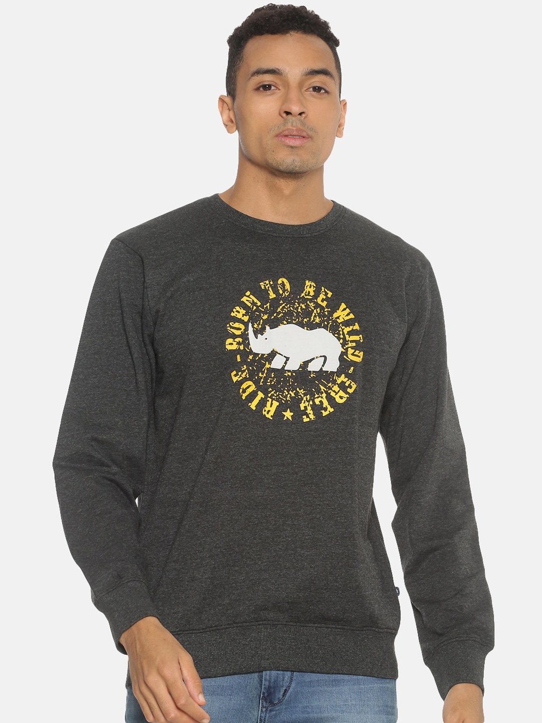 

Chennis Men Charcoal Printed Sweatshirt