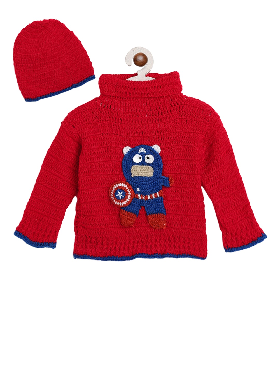 

CHUTPUT Kids Red Ribbed Appliqued Pullover