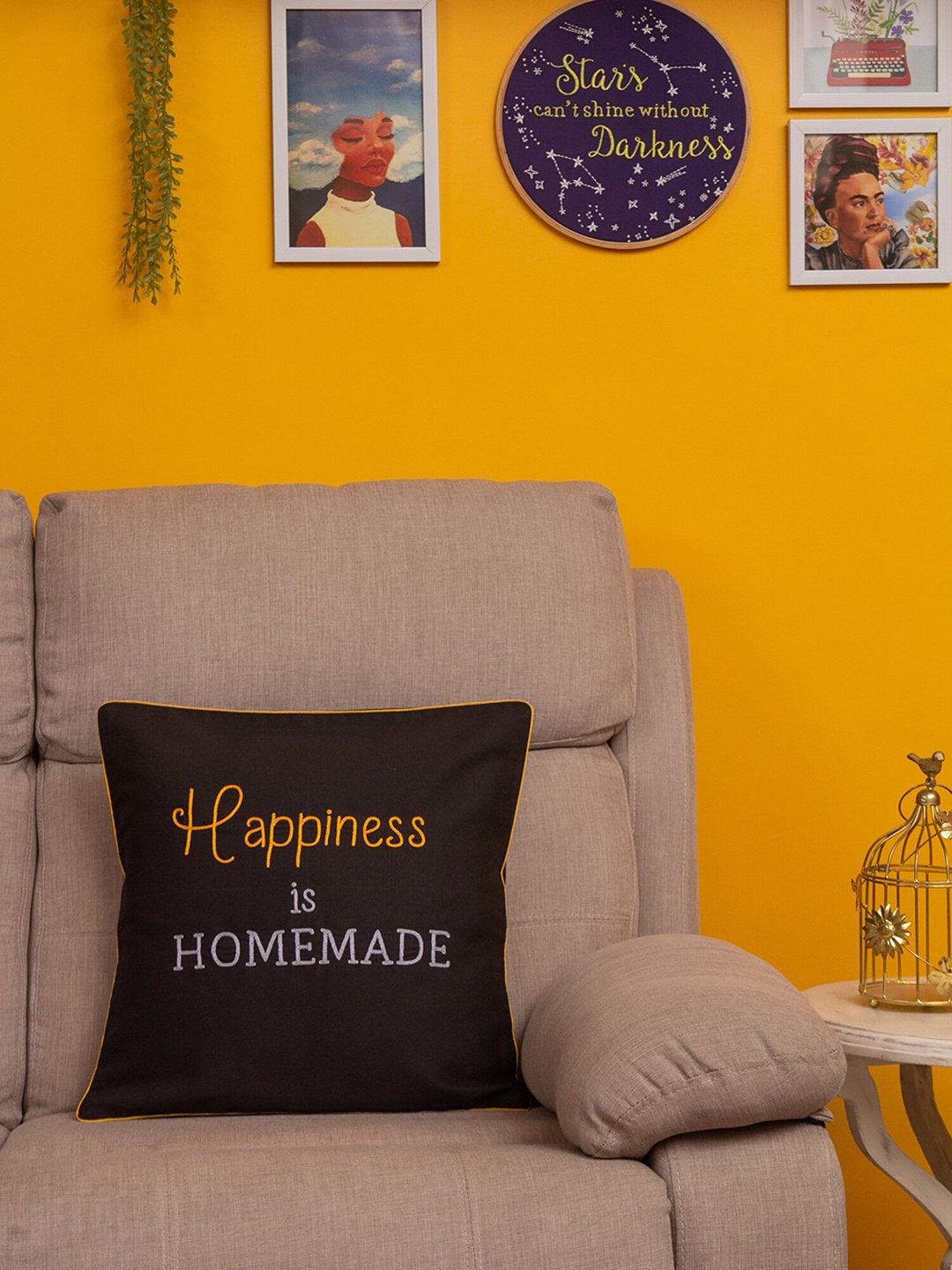 

BandBox Black & Yellow Quirky Square Cushion Cover