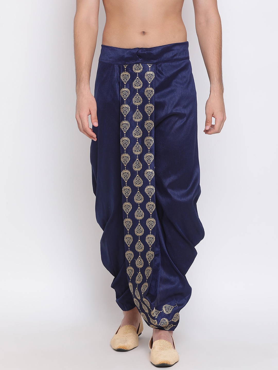 

VASTRAMAY Men Navy Blue Embroidered Dhoti