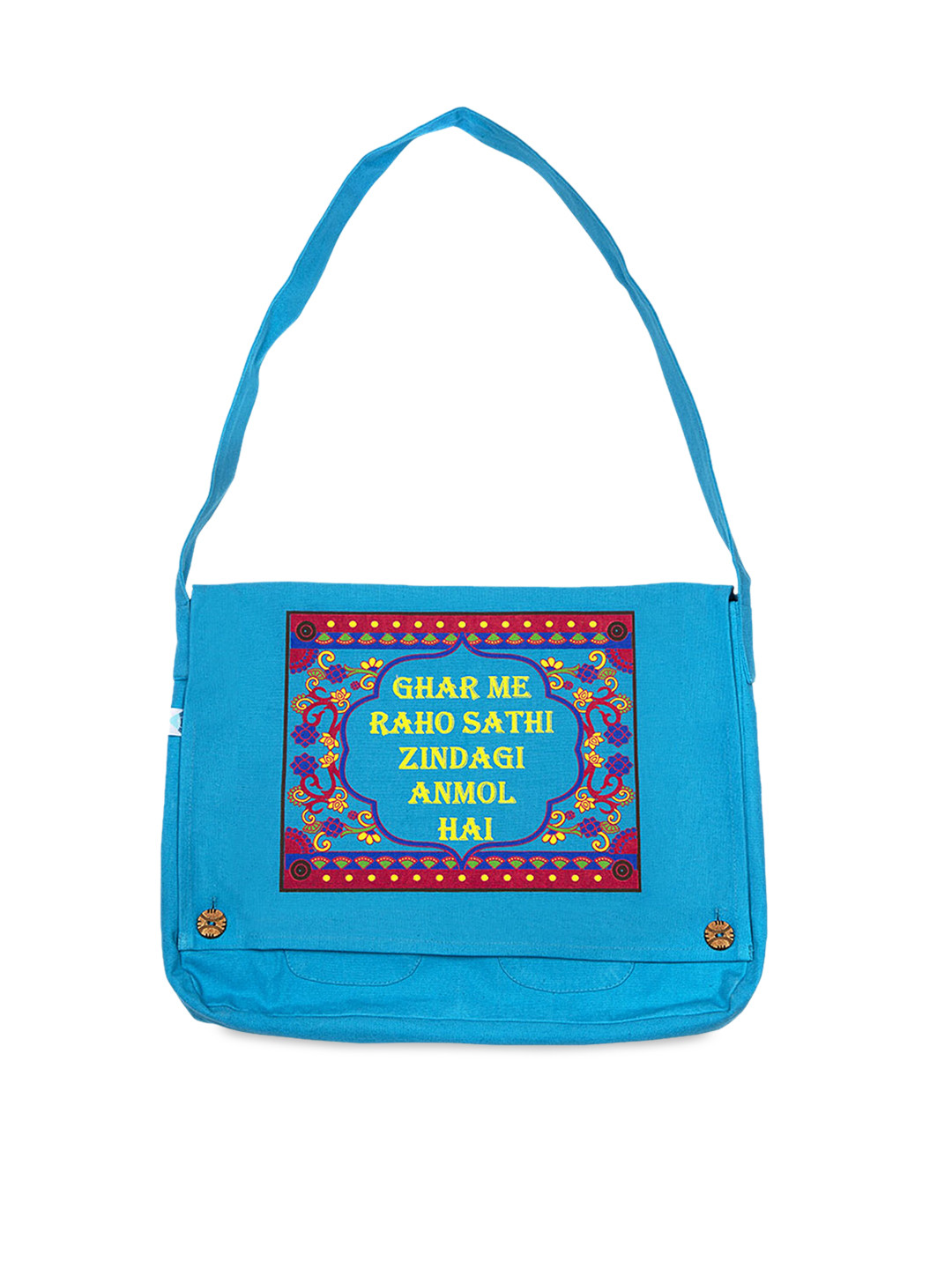 

Voylla Unisex Blue Ghar Me Raho Sathi Zindagi Anmol Hai Printed Messenger Bag