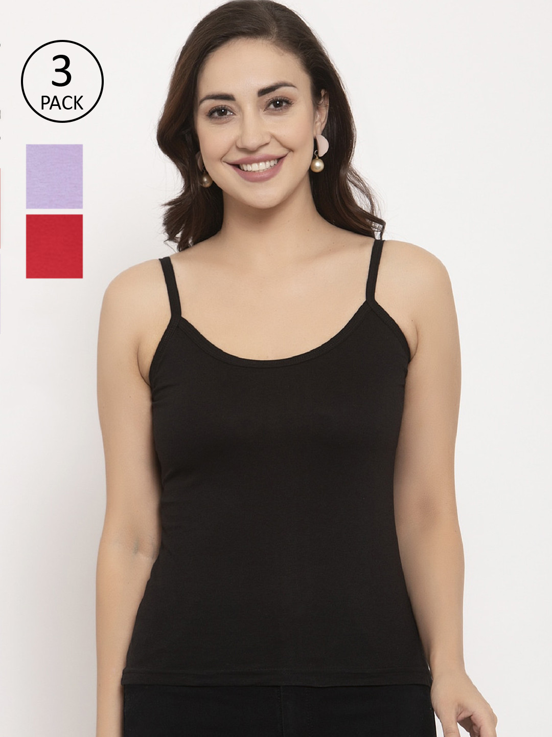 

GRACIT Women Pack Of 3 Solid Camisoles PW15-01-03-16, Black