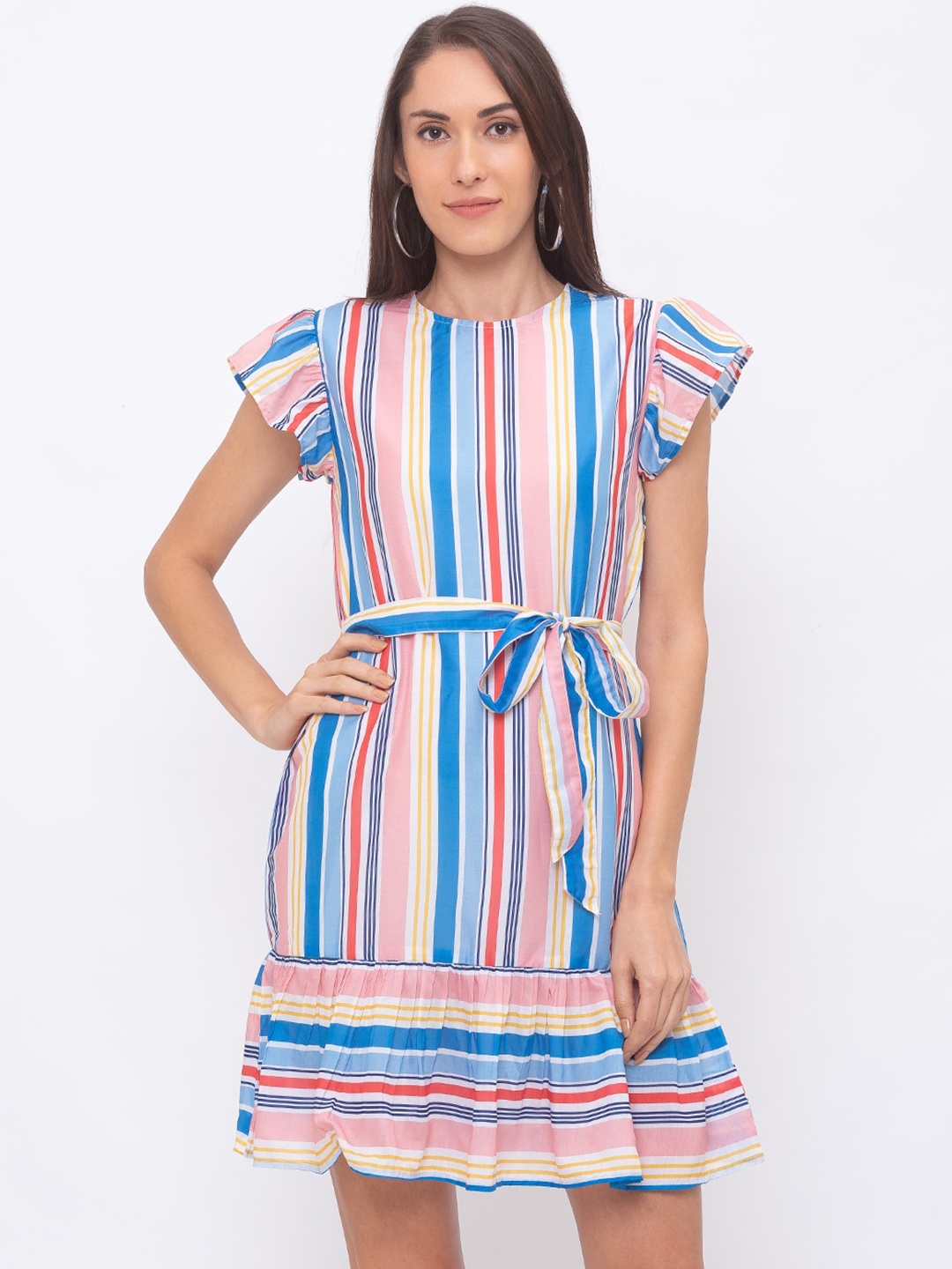 

Globus Women Blue & Beige Striped Fit and Flare Dress
