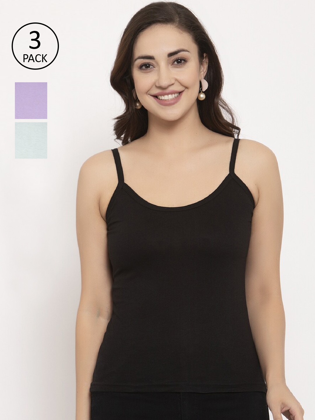 

GRACIT Women Pack Of 3 Solid Camisoles, Black