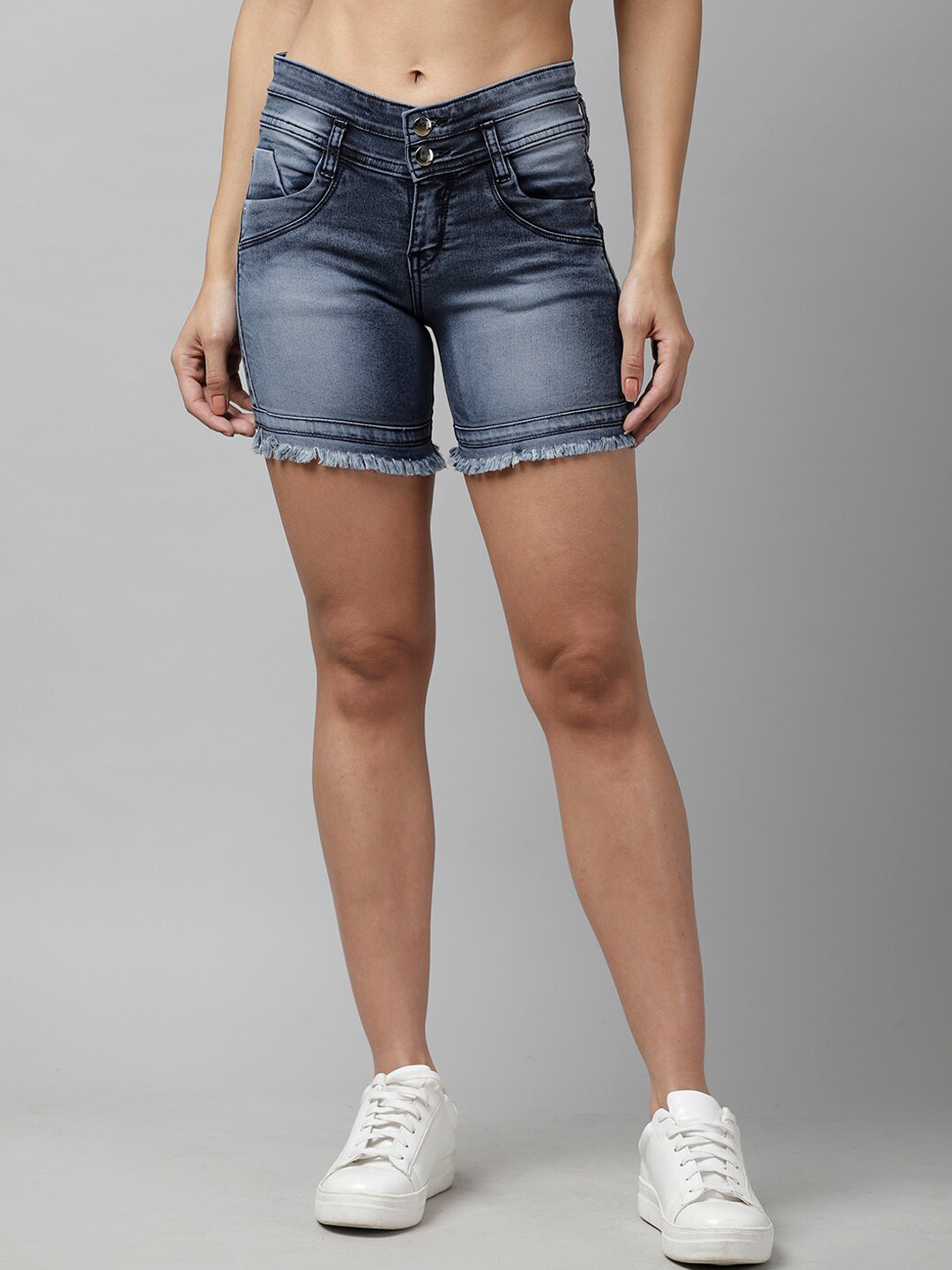 

KASSUALLY Women Grey Washed Regular Fit Denim Shorts