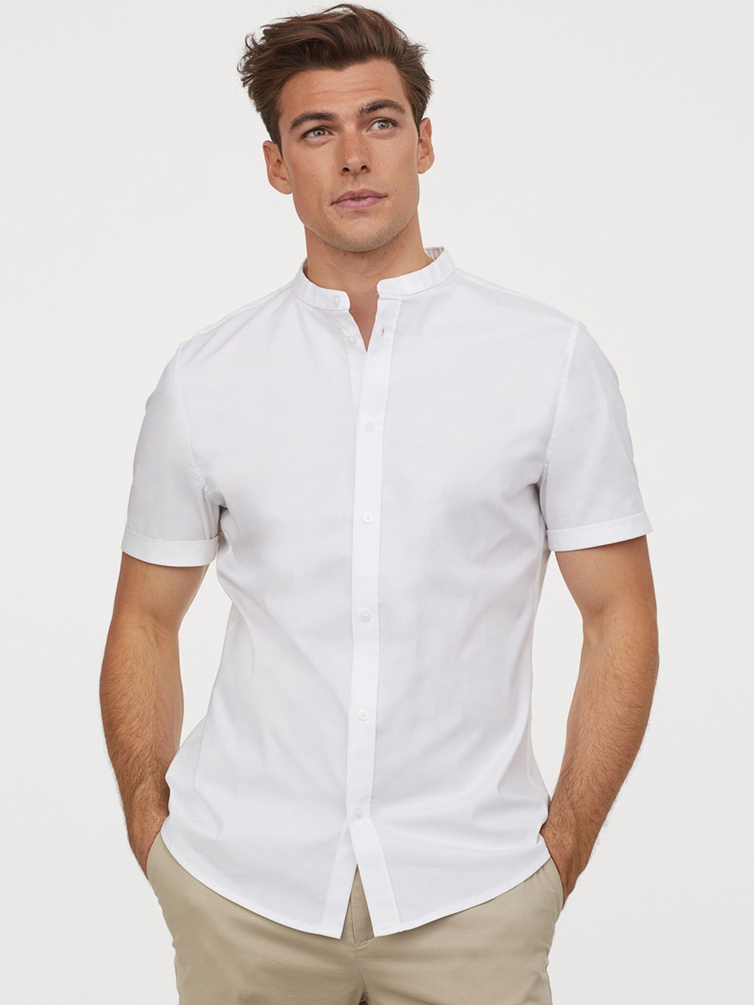 

H&M Men White Cotton Shirt Muscle Fit