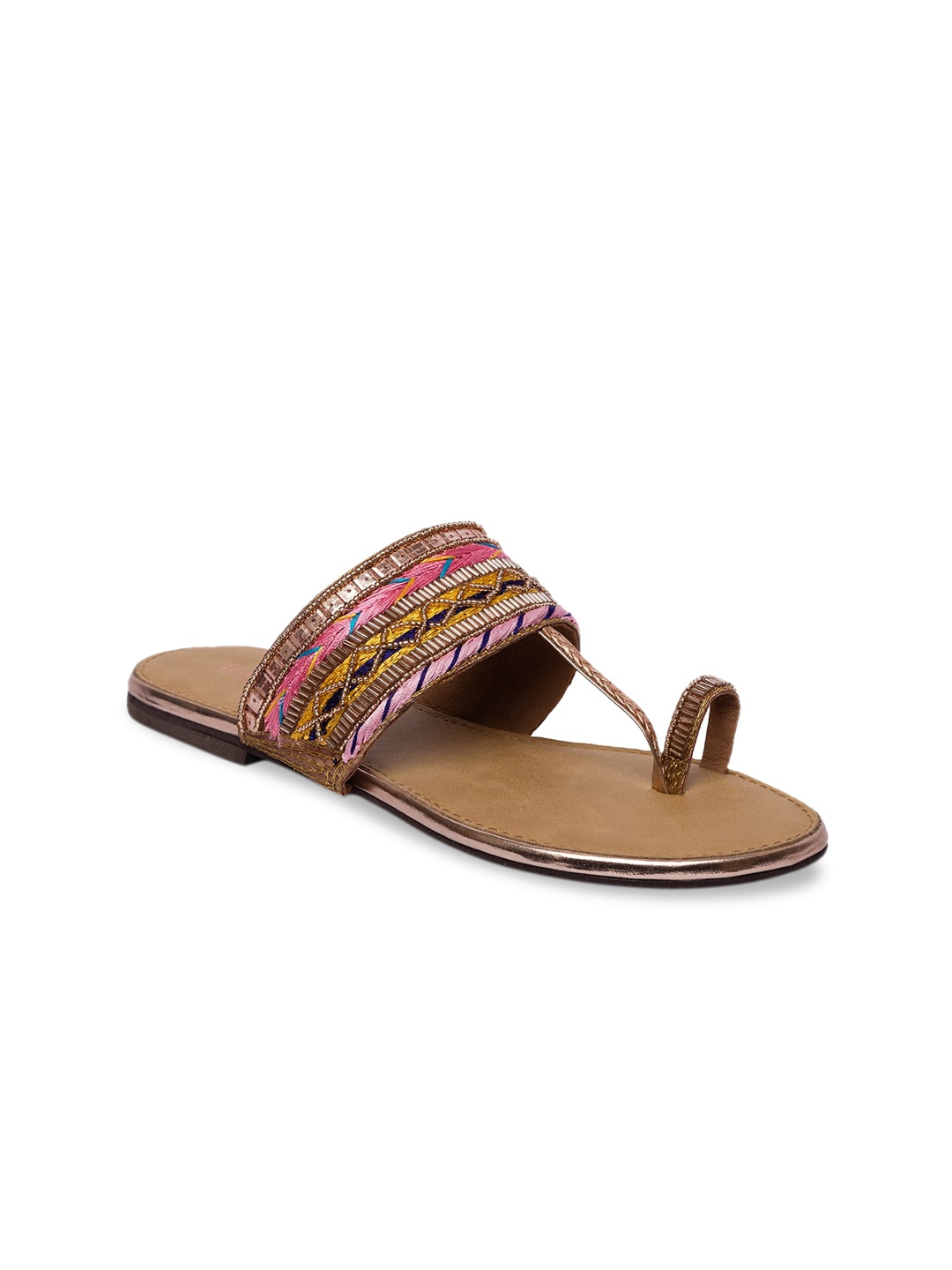 

Inc 5 Women Brown Woven Design T-Strap Flats