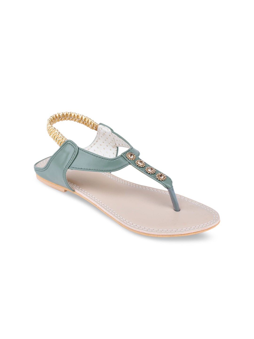 

Shezone Women Green Solid T-Strap Flats