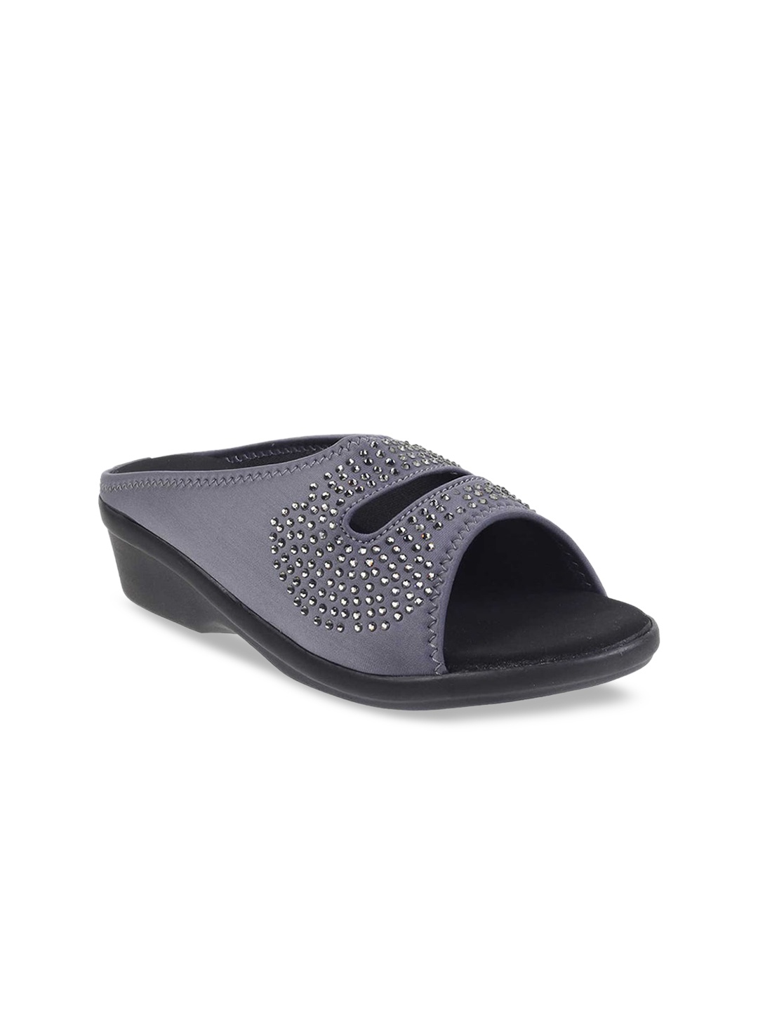

WALKWAY by Metro Women Grey Embellished Heeled Mules