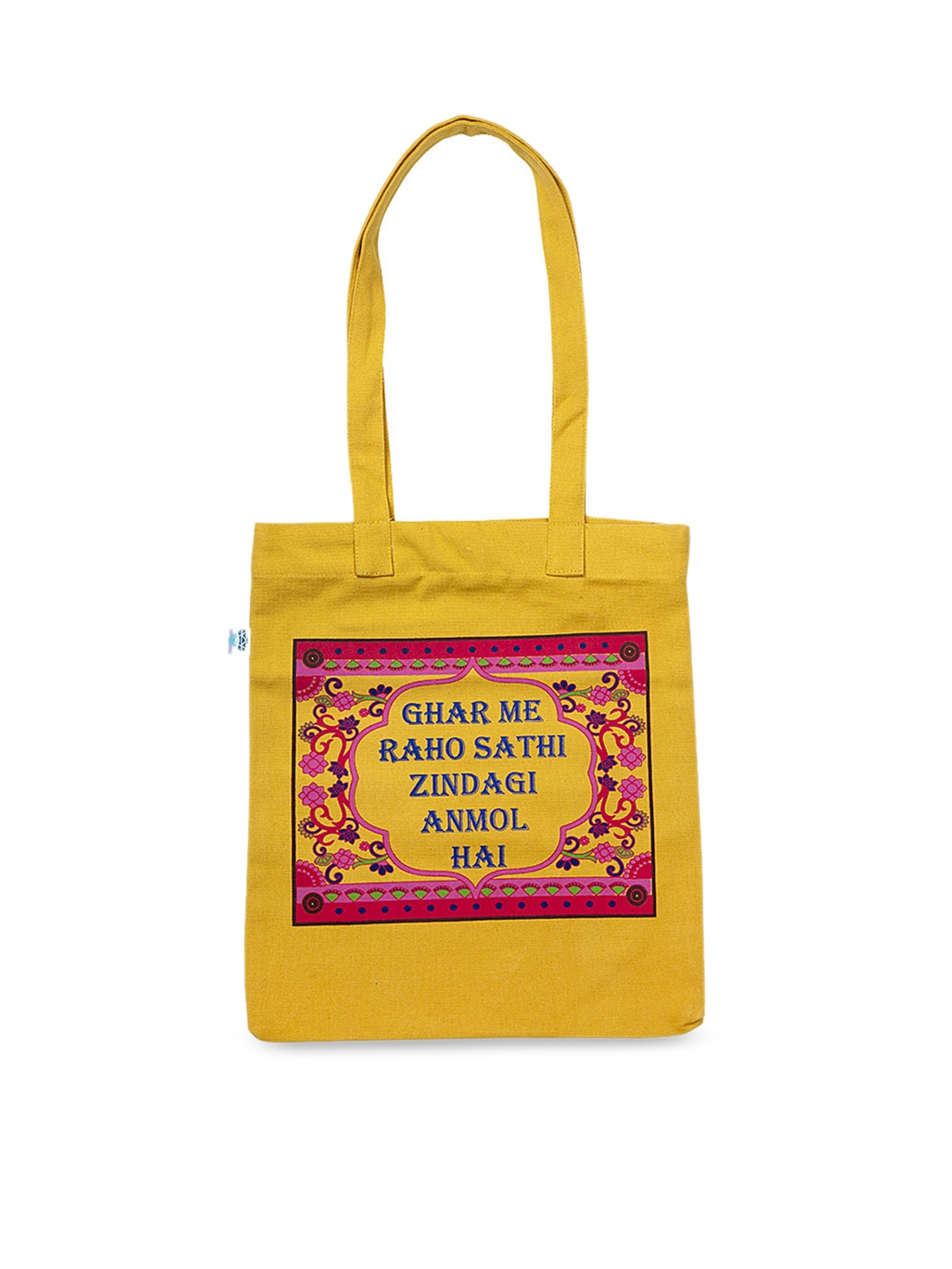 

Voylla Unisex Mustard Yellow & Pink Printed Tote Bag