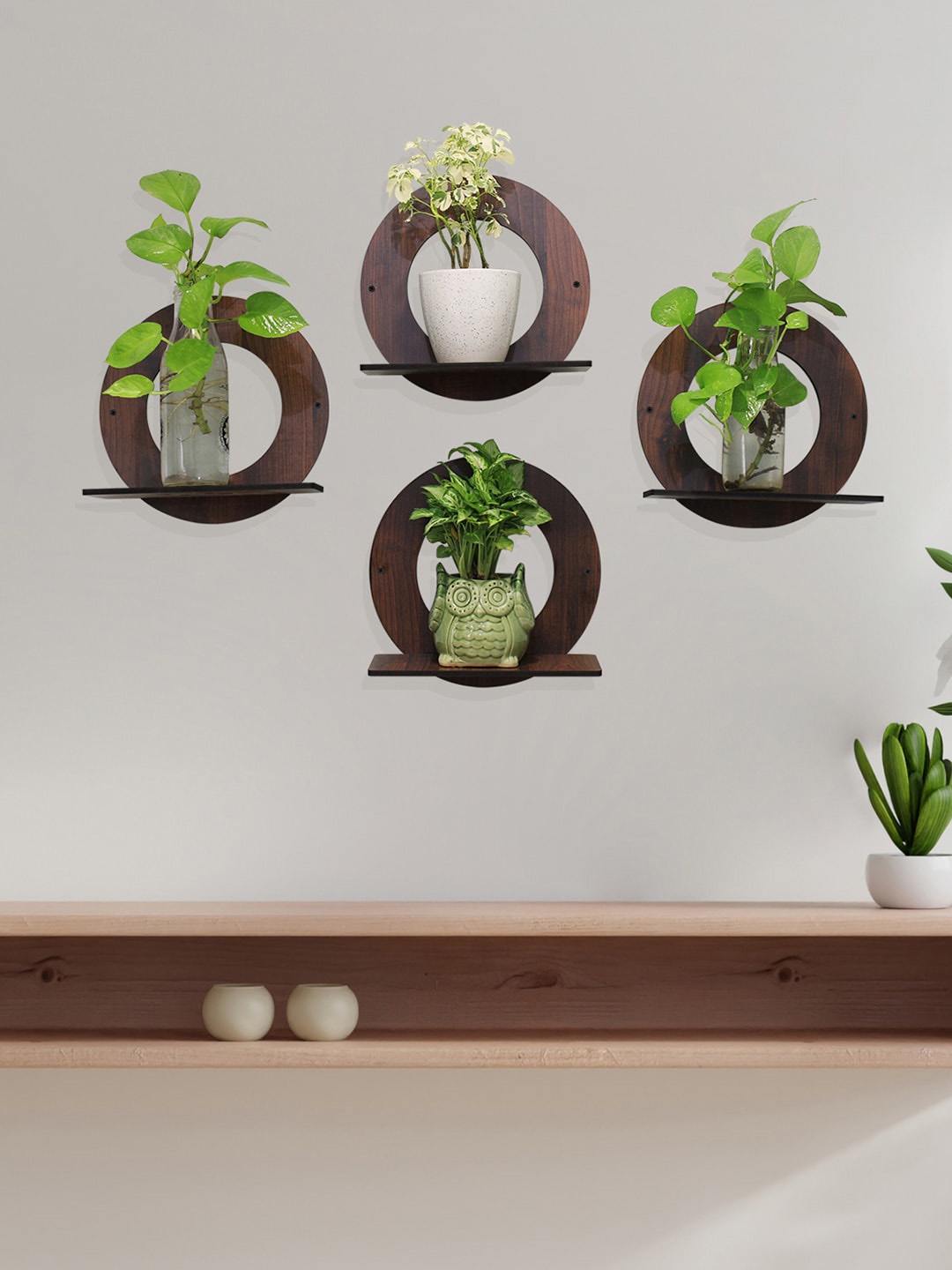 

RANDOM Black Set of 4 Moon MDF Basic Wall Shelf, Coffee brown