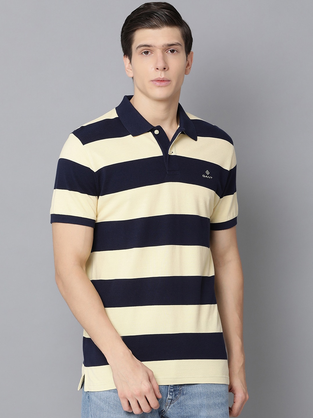 

GANT Men Yellow Striped Polo Collar T-shirt