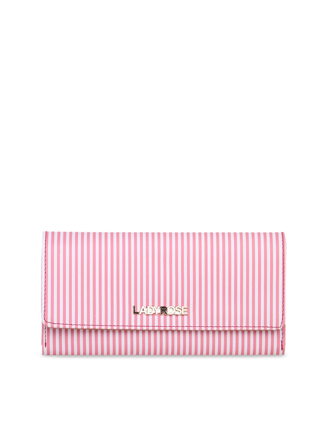 

WOMEN MARKS Pink & White Striped Foldover Clutch