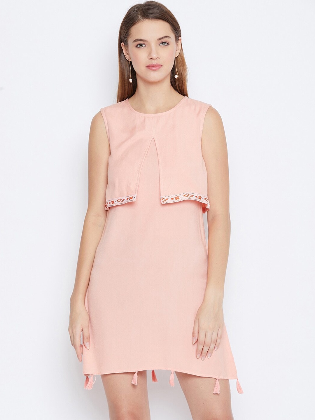 

DODO & MOA Women Peach-Coloured Solid A-Line Dress