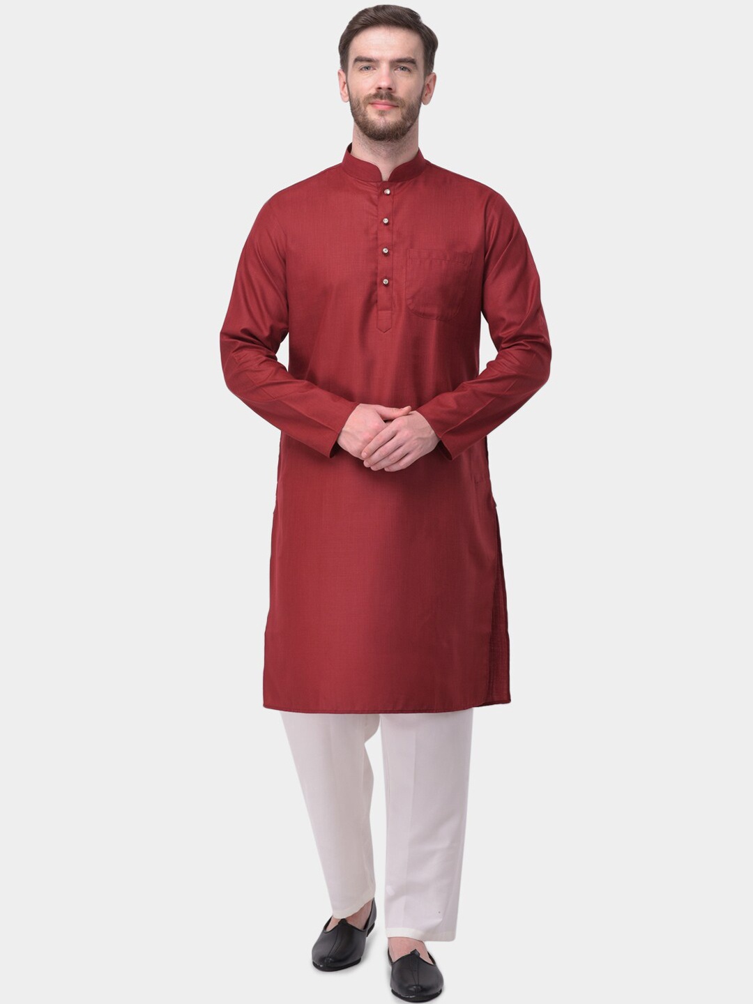 

SG LEMAN Men Maroon & White Solid Kurta with Pyjamas