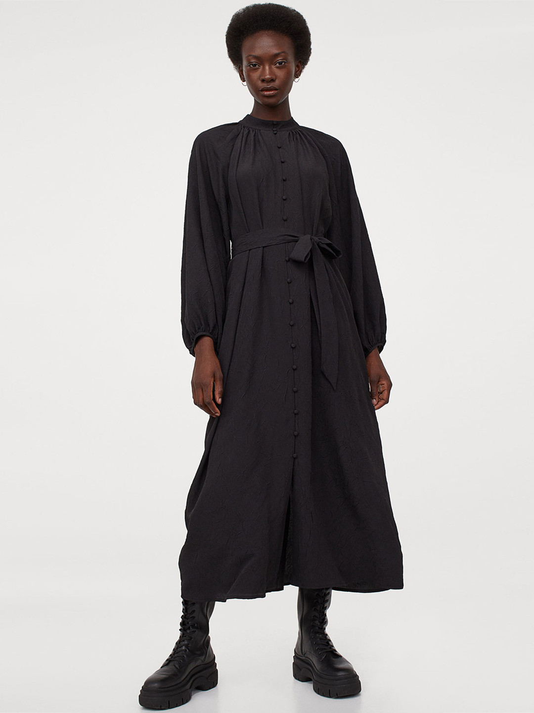 

H&M Women Black Solid Calf-Length Dress