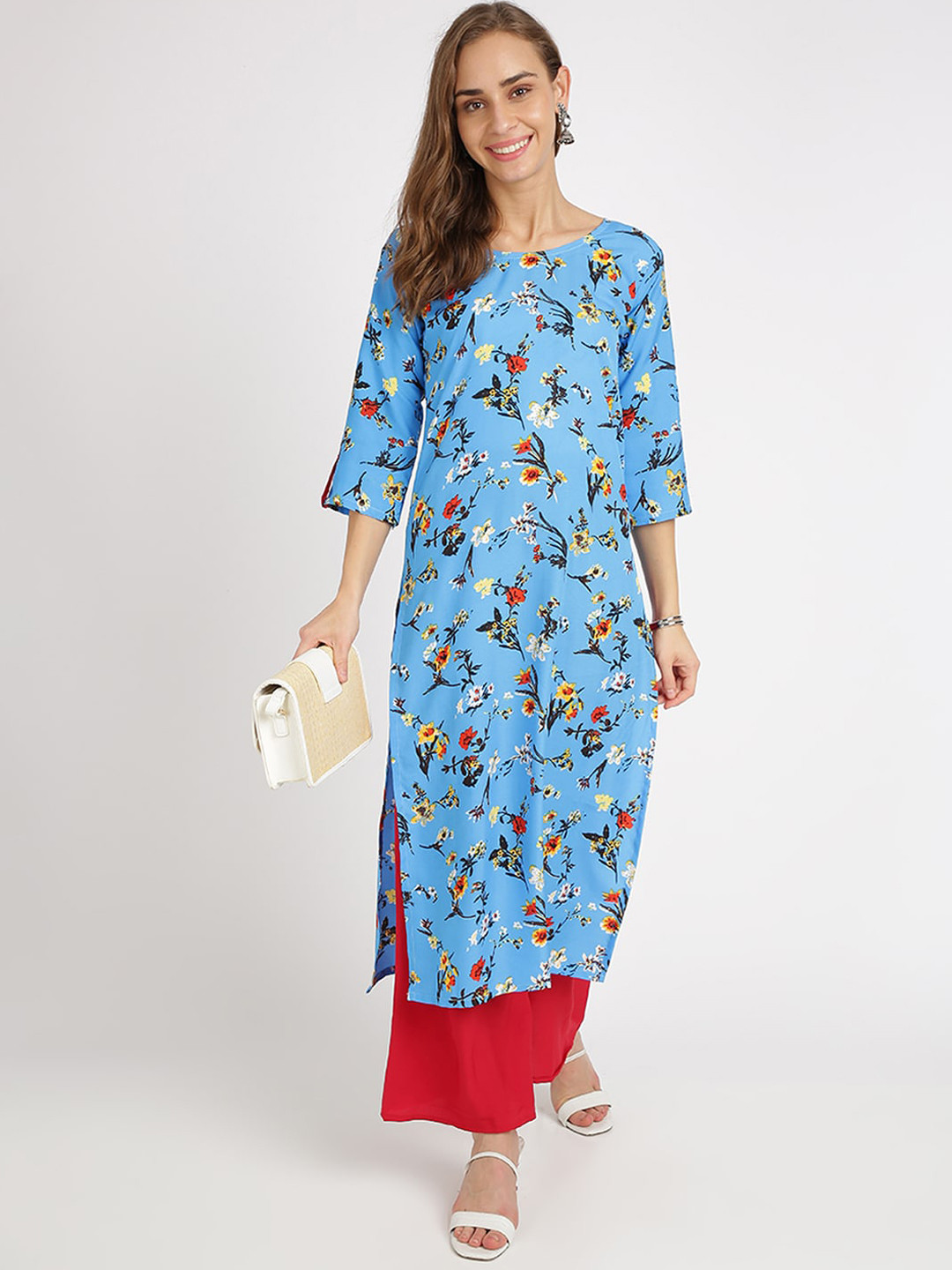 

Silk Bazar Women Blue & Red Printed Kurta with Palazzos