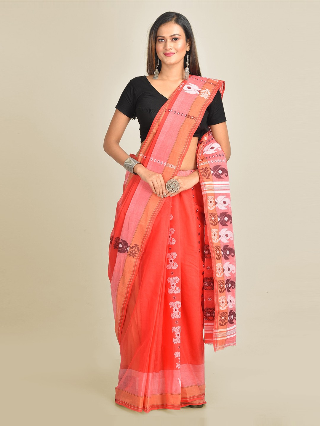 

Mitera Coral Pure Cotton Woven Design Taant Saree
