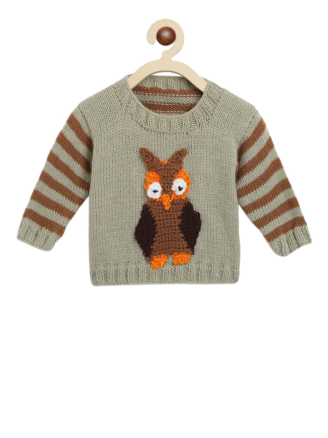 

CHUTPUT Infant Kids Brown & Grey Self Design Crochet Pullover Sweater