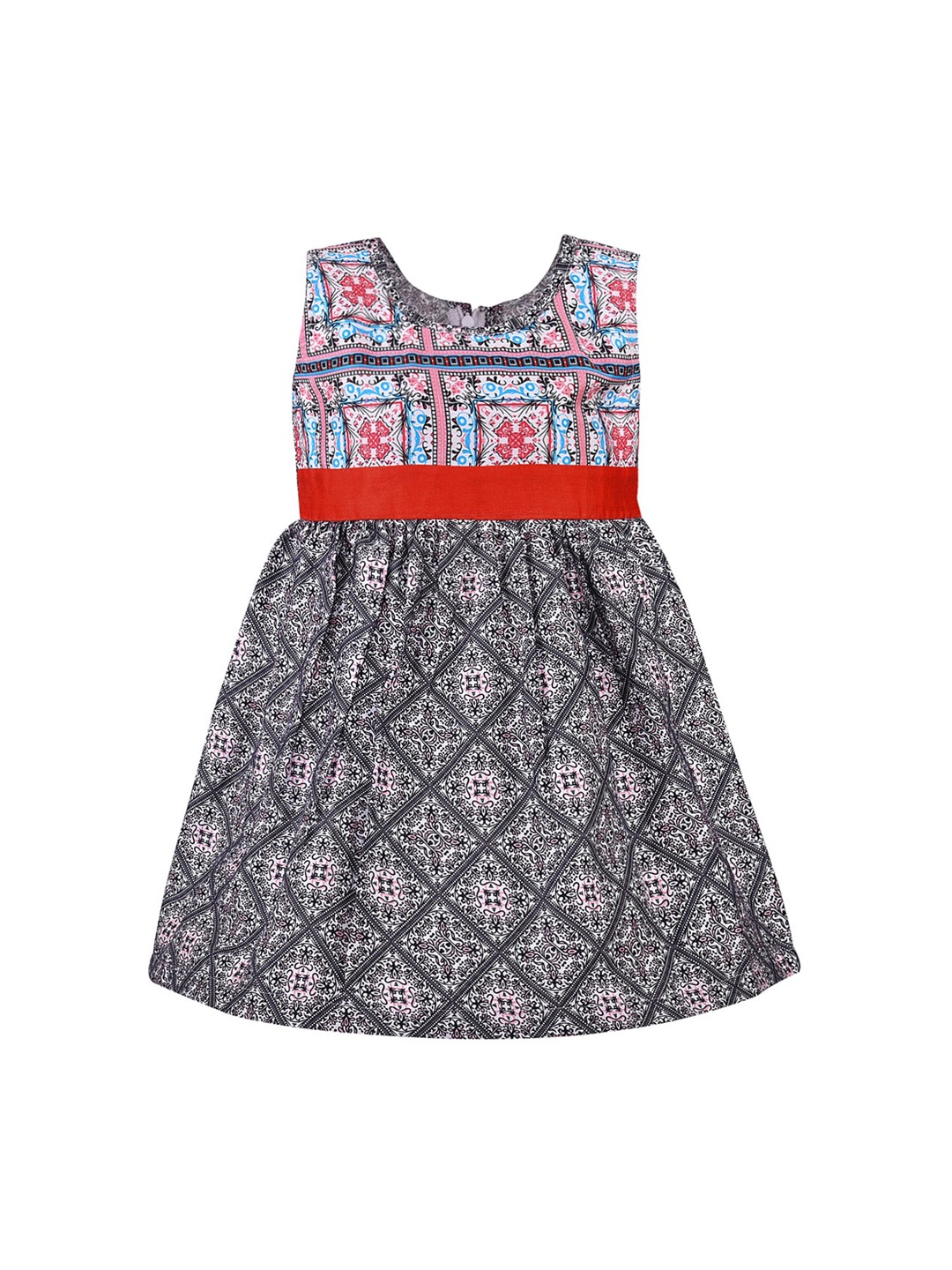 

Wish Karo Girls Black & Pink Printed Silk Fit and Flare Dress
