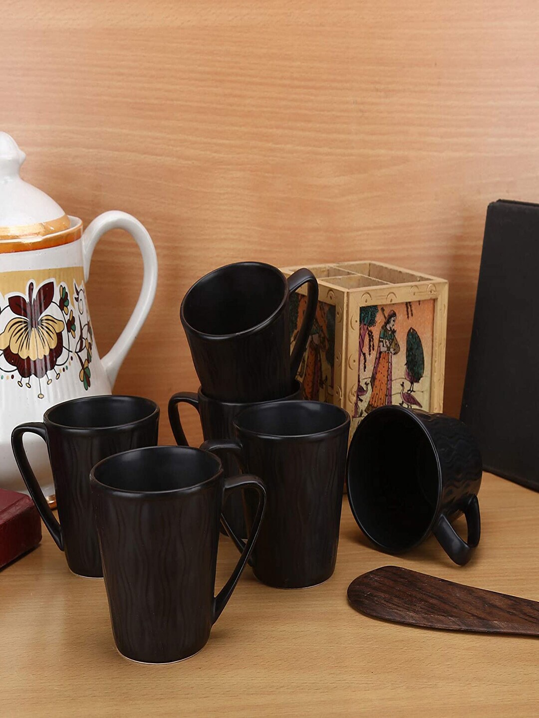 

SkyKey Black 6 Pieces Matte Grey Bone China Tea and Coffee Mugs