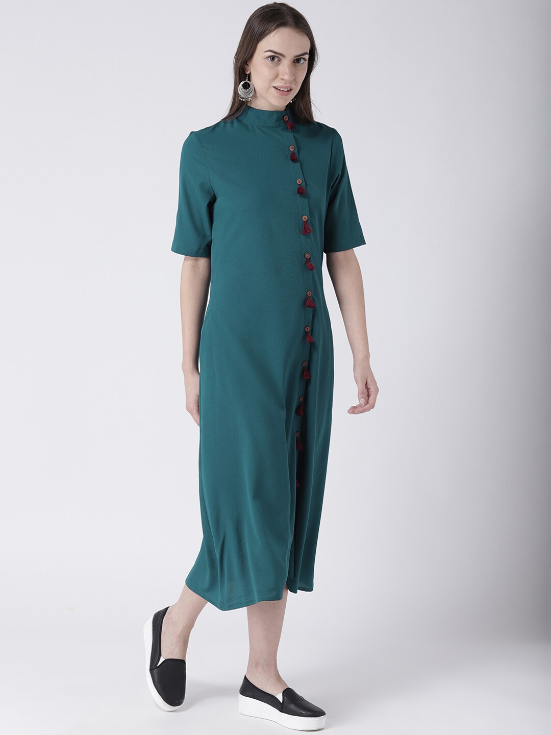 DODO & MOA Women Green Solid A-Line Dress