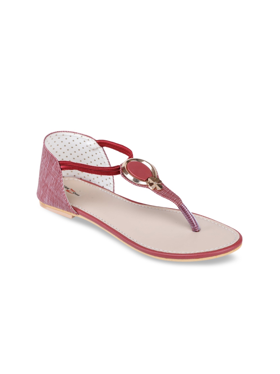 Shezone Women Red Solid T-Strap Flats