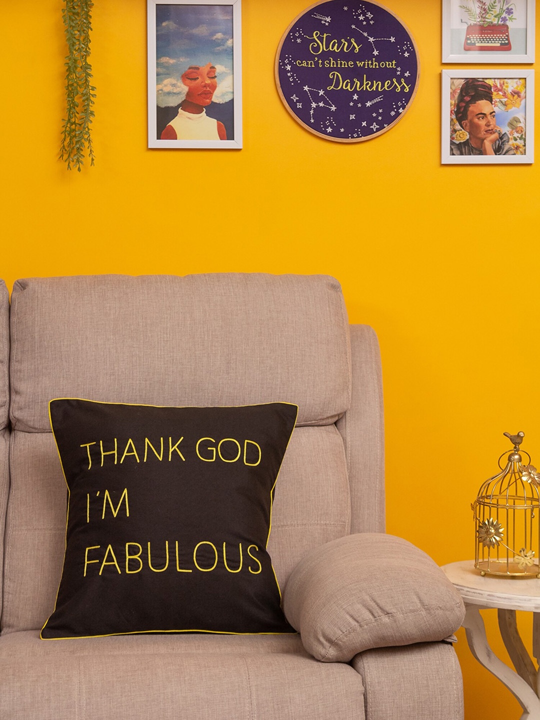 

BandBox Black & Yellow Quirky Square Cushion Cover