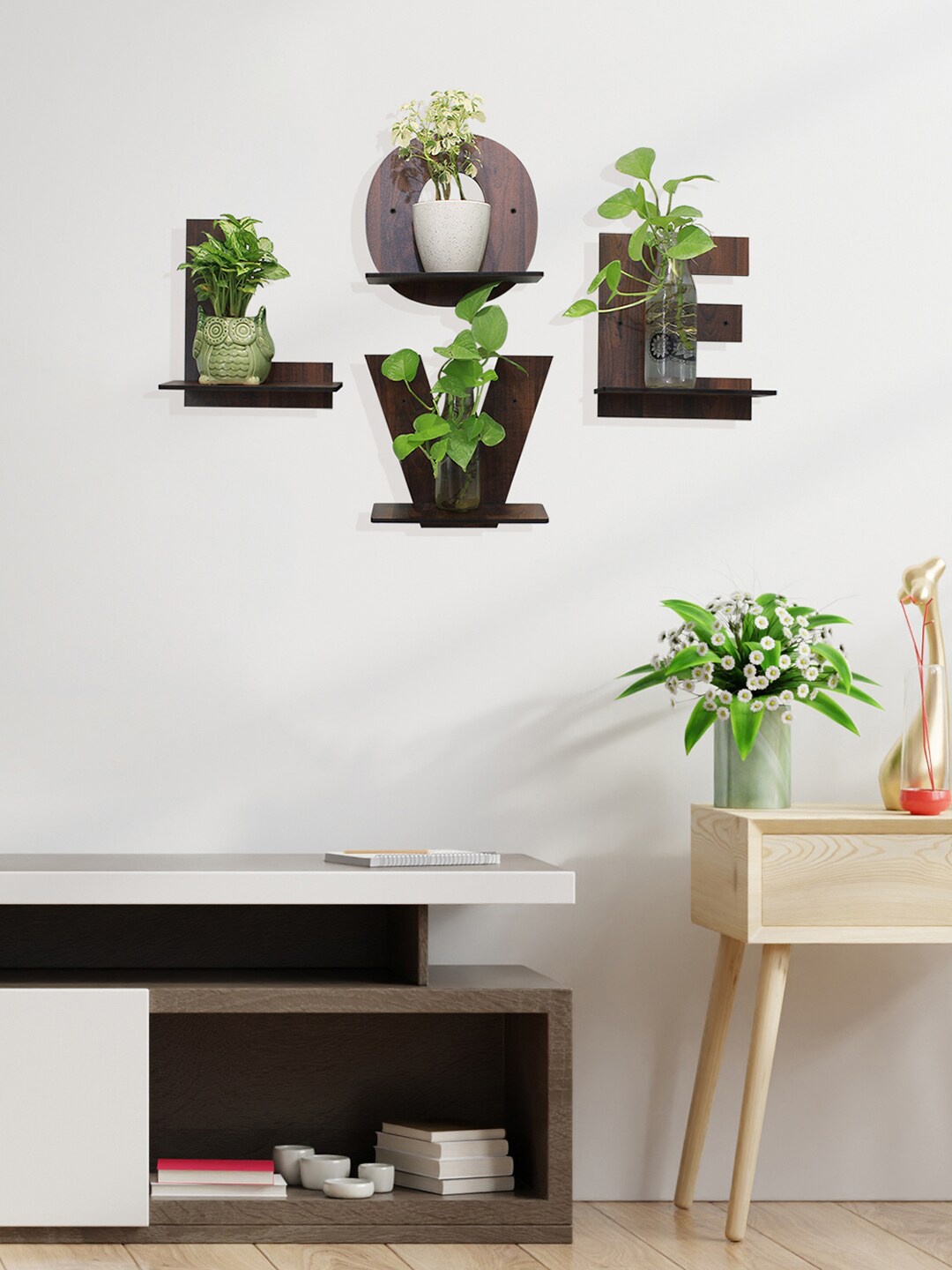 

RANDOM Coffee Brown L-O-V-E Set of 4 MDF Basic Wall Shelf