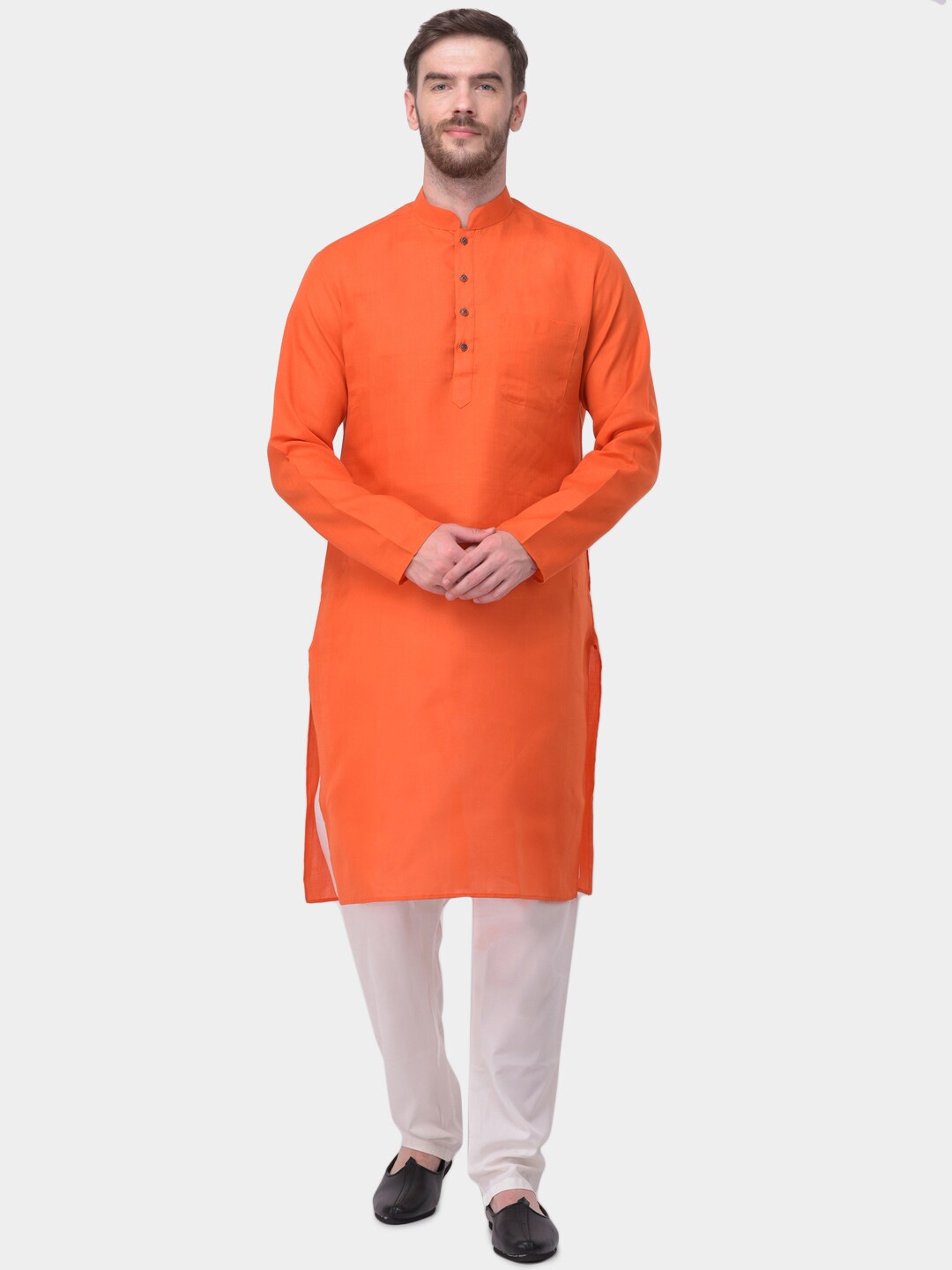 

SG LEMAN Men Orange & White Solid Kurta with Pyjamas