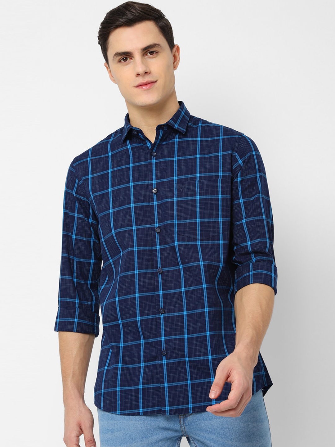 

Allen Solly Men Navy Blue Slim Fit Checked Casual Shirt
