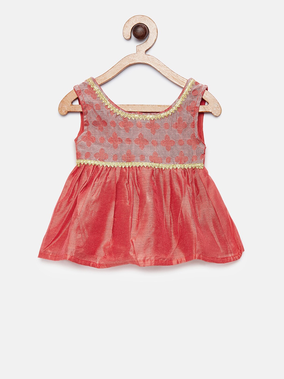 

MANY FROCKS & Infant Girls Peach Self Design Fit & Flare Dress