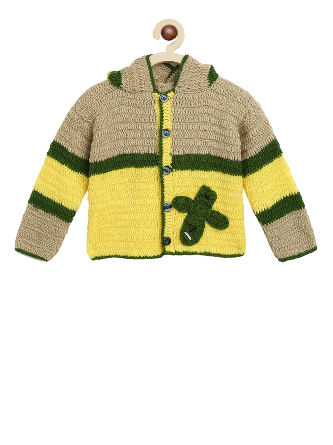 

CHUTPUT Unisex Kids Yellow Colourblocked Cardigan Sweater