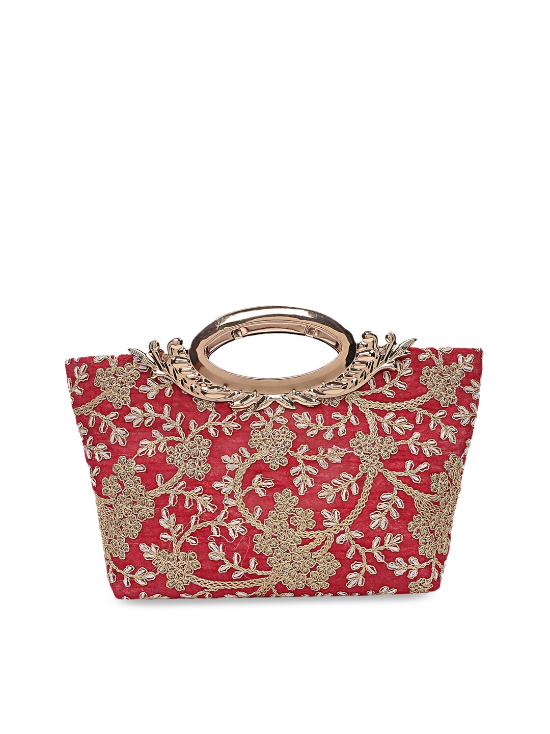 

Kuber Industries Maroon & Gold Self Design Handheld Bag