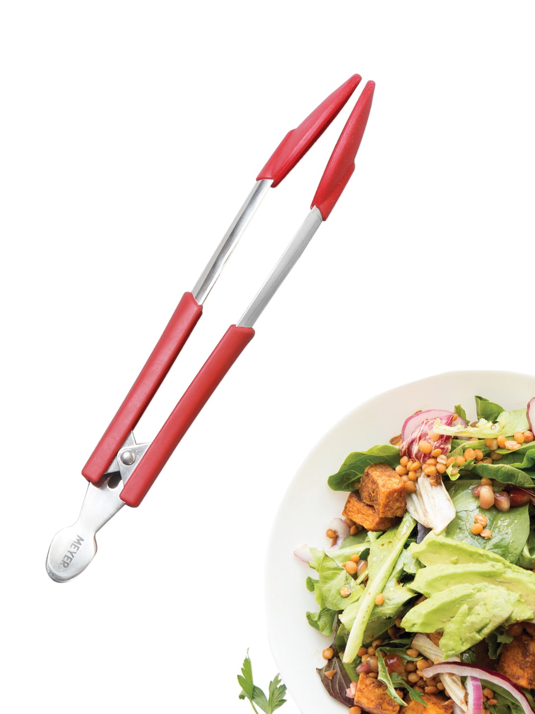 

MEYER Red & Silver-Toned Crimson Silicone Tongs With Stainless Steel Body - 23cm