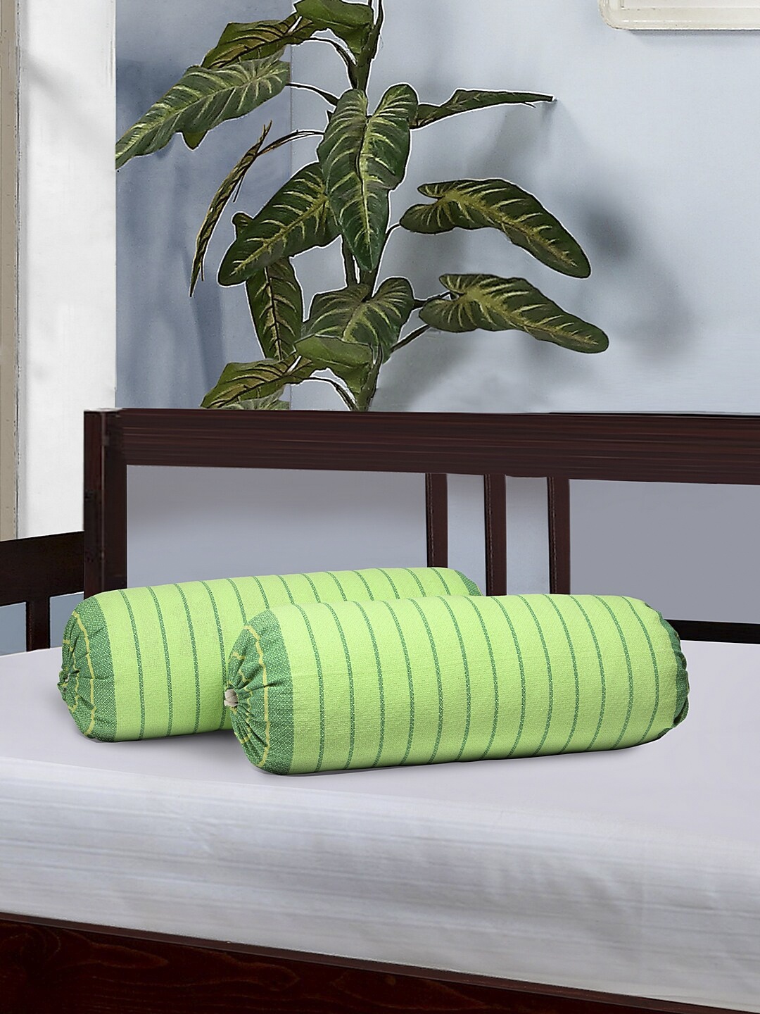 

KLOTTHE Set Of 2 Green Striped Bolster Covers