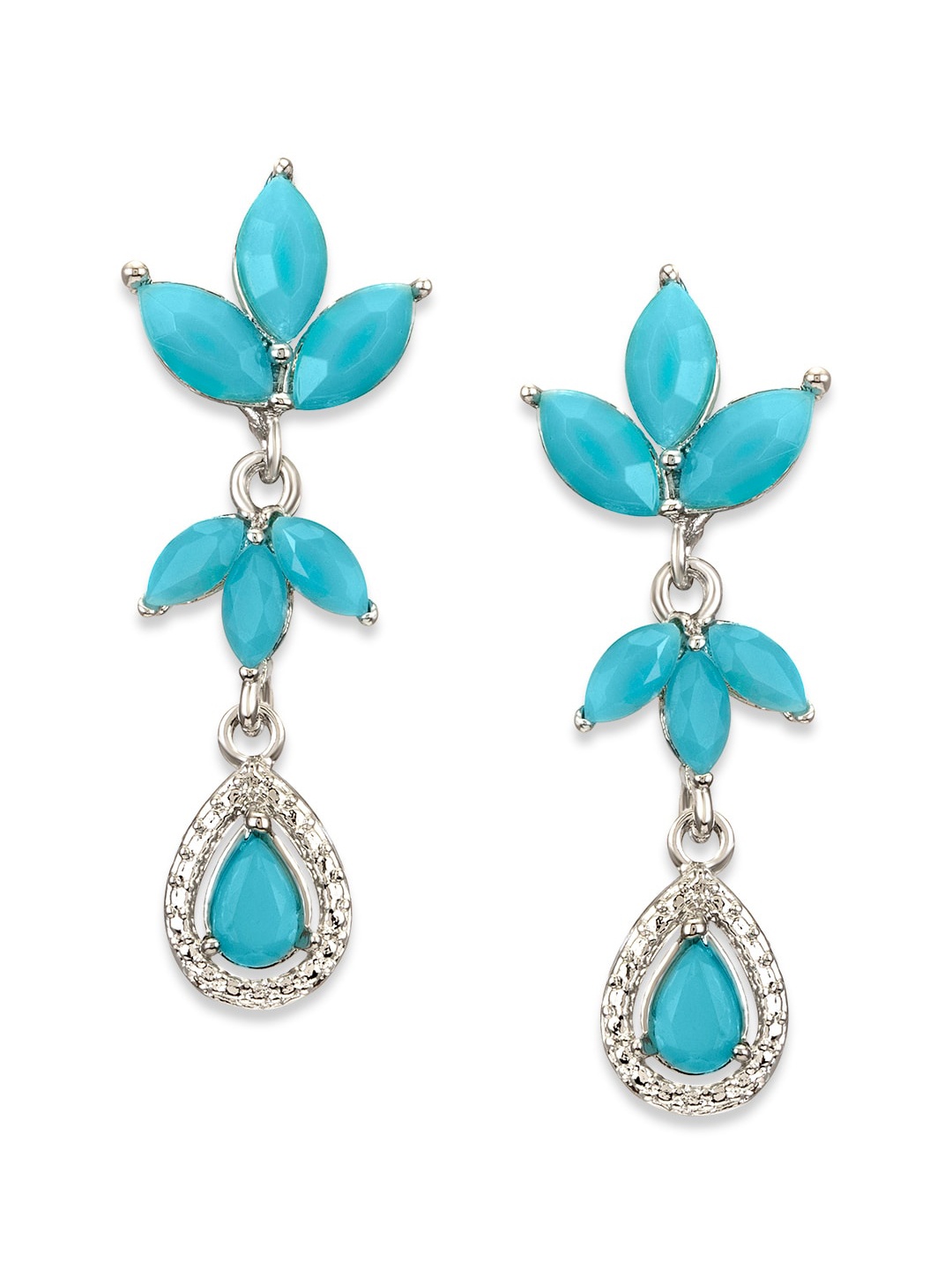Mahi Silver-Plated & Blue Floral Drop Earrings