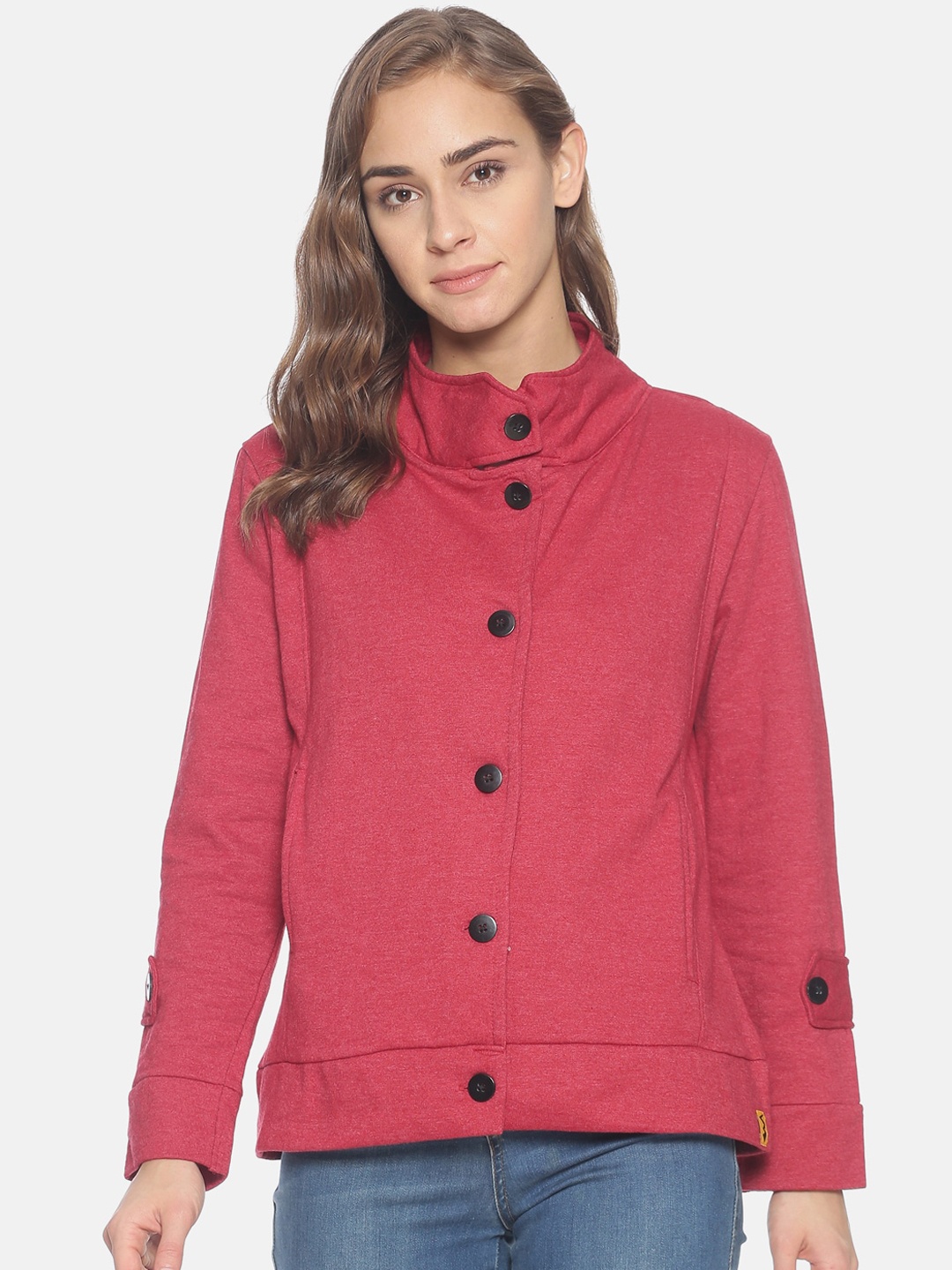

Campus Sutra Women Maroon Solid Windcheater Biker Jacket
