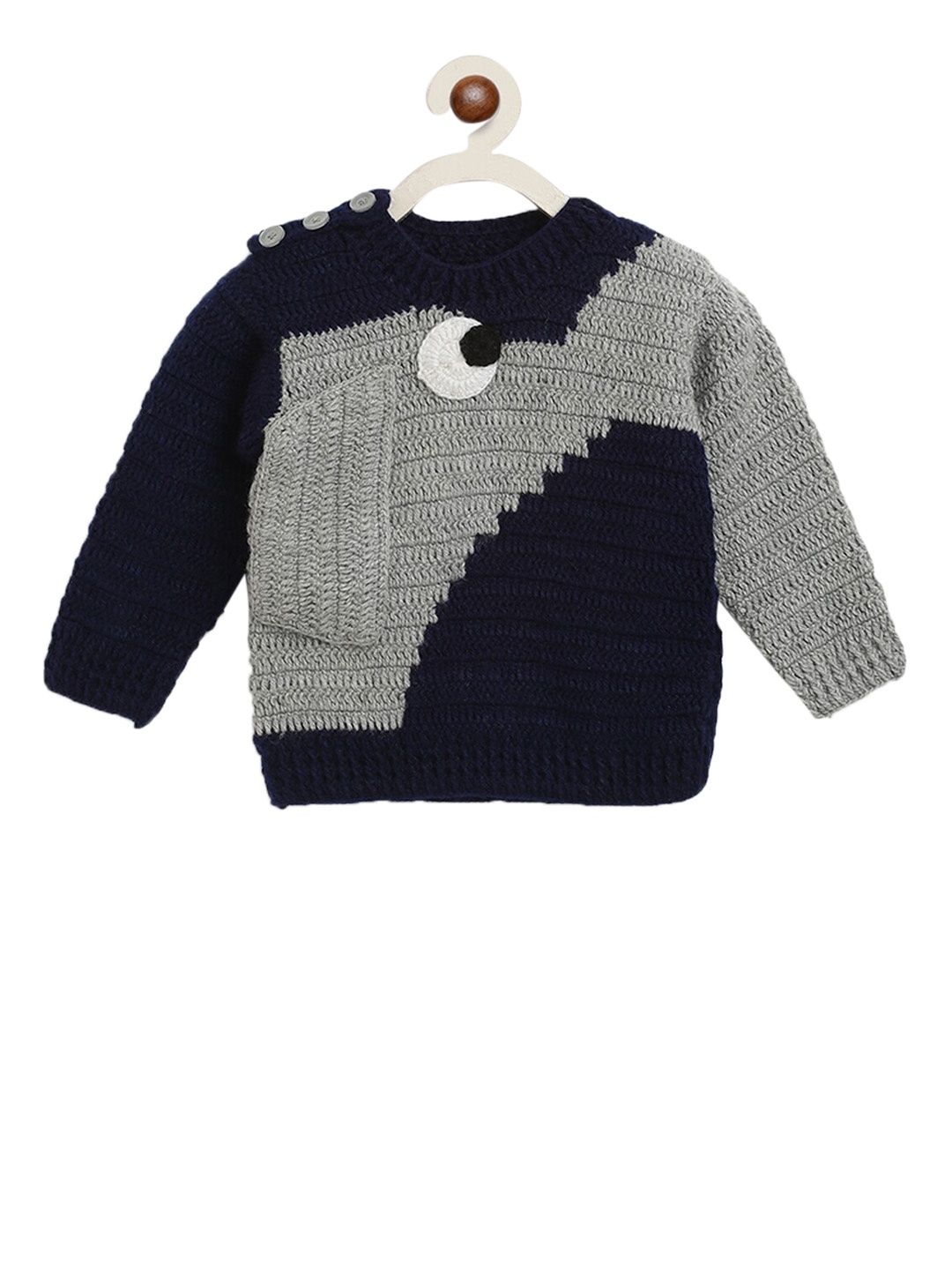 

CHUTPUT Kids Grey & Black Self Design Woolen Pullover Sweater