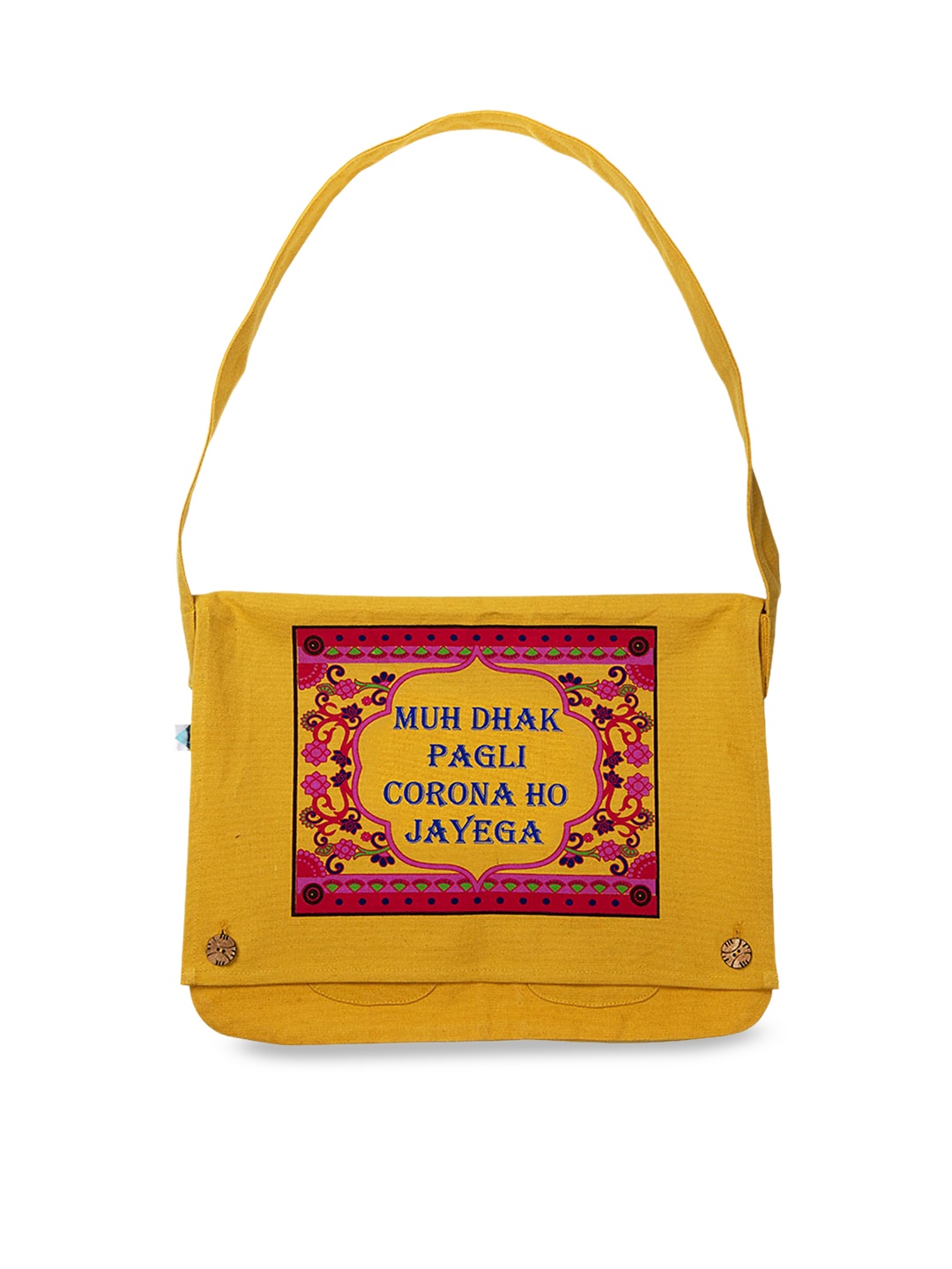 

Voylla Unisex Mustard Yellow & Pink Printed Shoulder Bag
