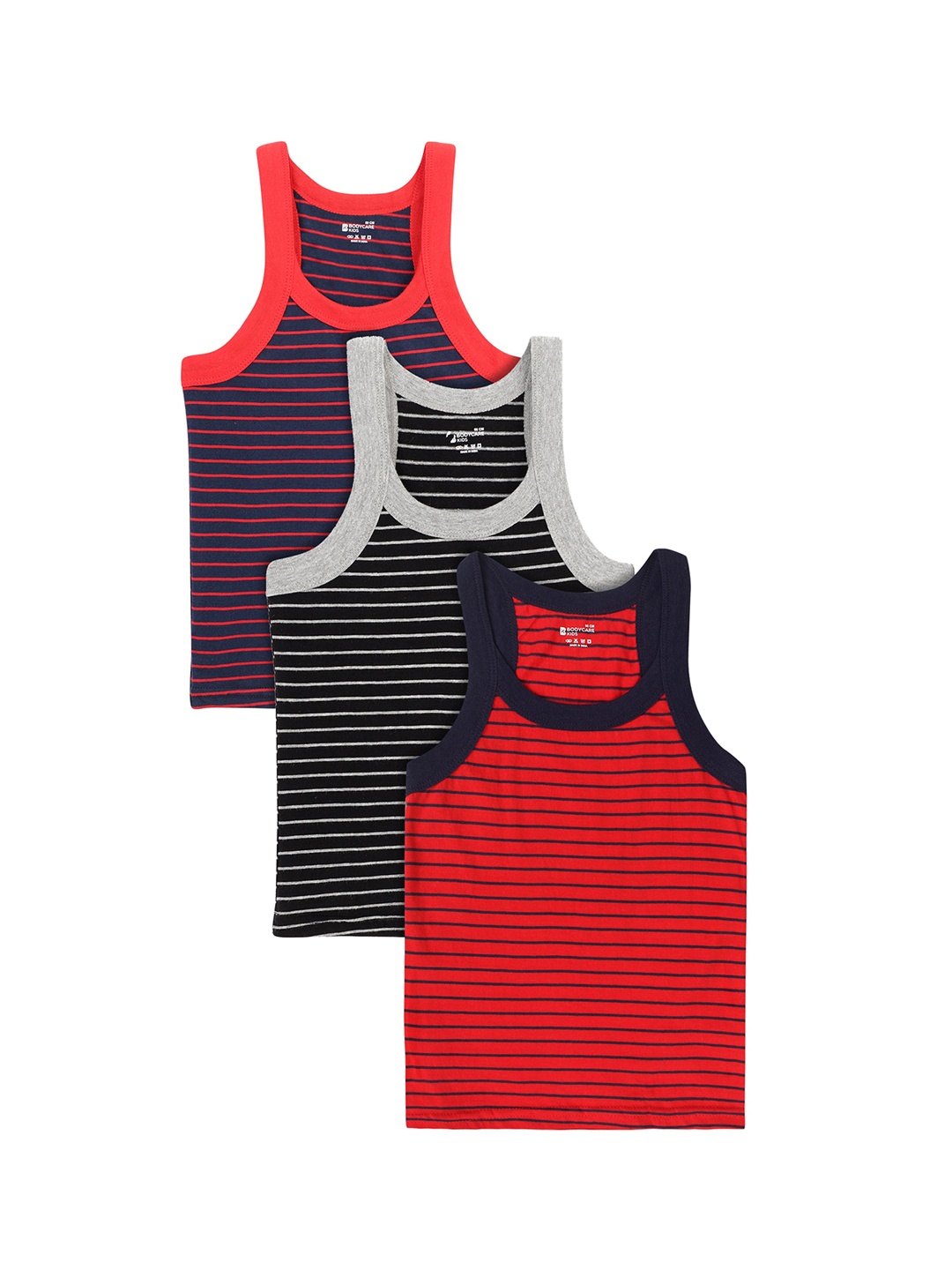 

Bodycare Kids Boys Pack Of 3 Striped Innerwear Vests KGA2015ABC, Black