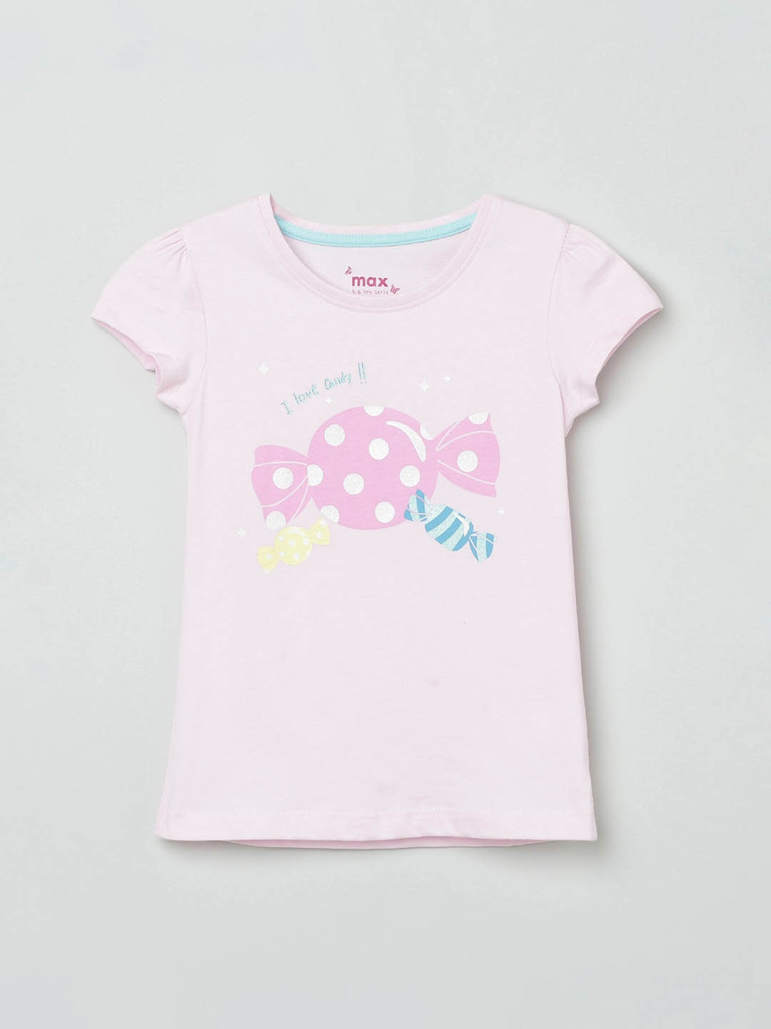 max Girls Pink Printed Round Neck Pure Cotton T-shirt