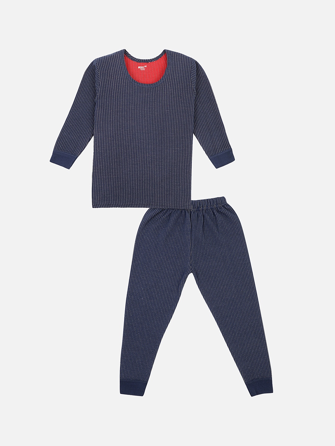 

BODYCARE INSIDER Unisex Kids Navy Blue & White Self-Design Thermal Set