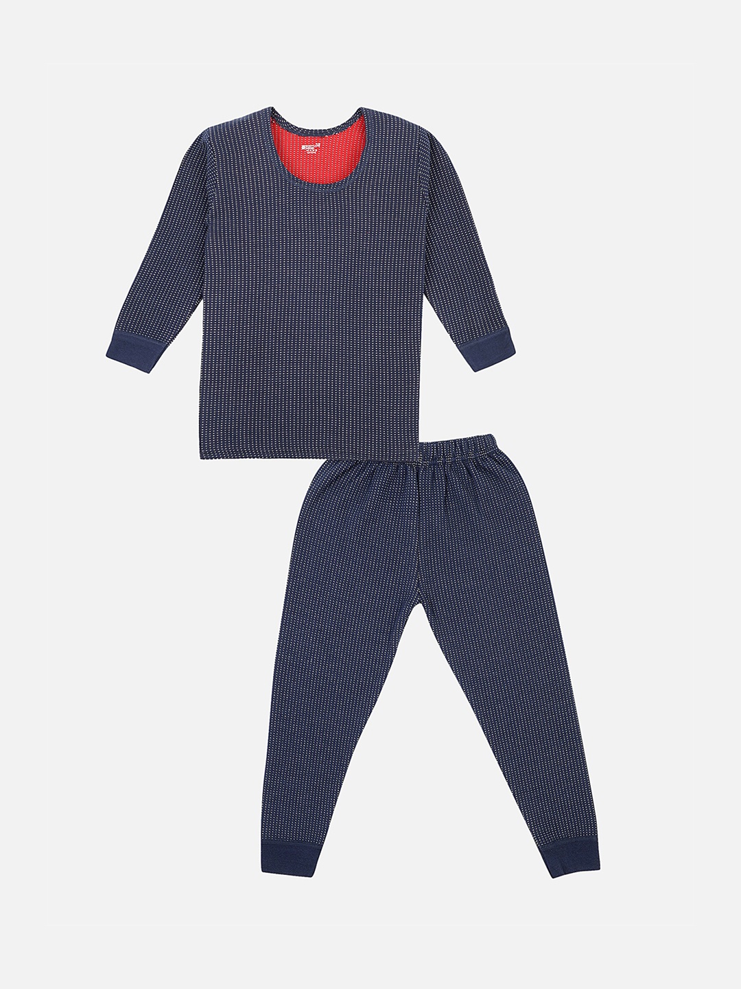

BODYCARE INSIDER Unisex Kids Navy Blue & White Printed Thermal Set