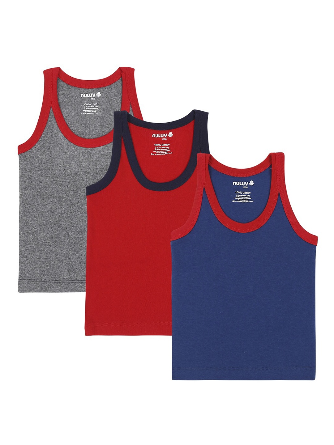 

Nuluv Boys Pack Of 3 Solid Innerwear Vests TCGENBVEST009, Red