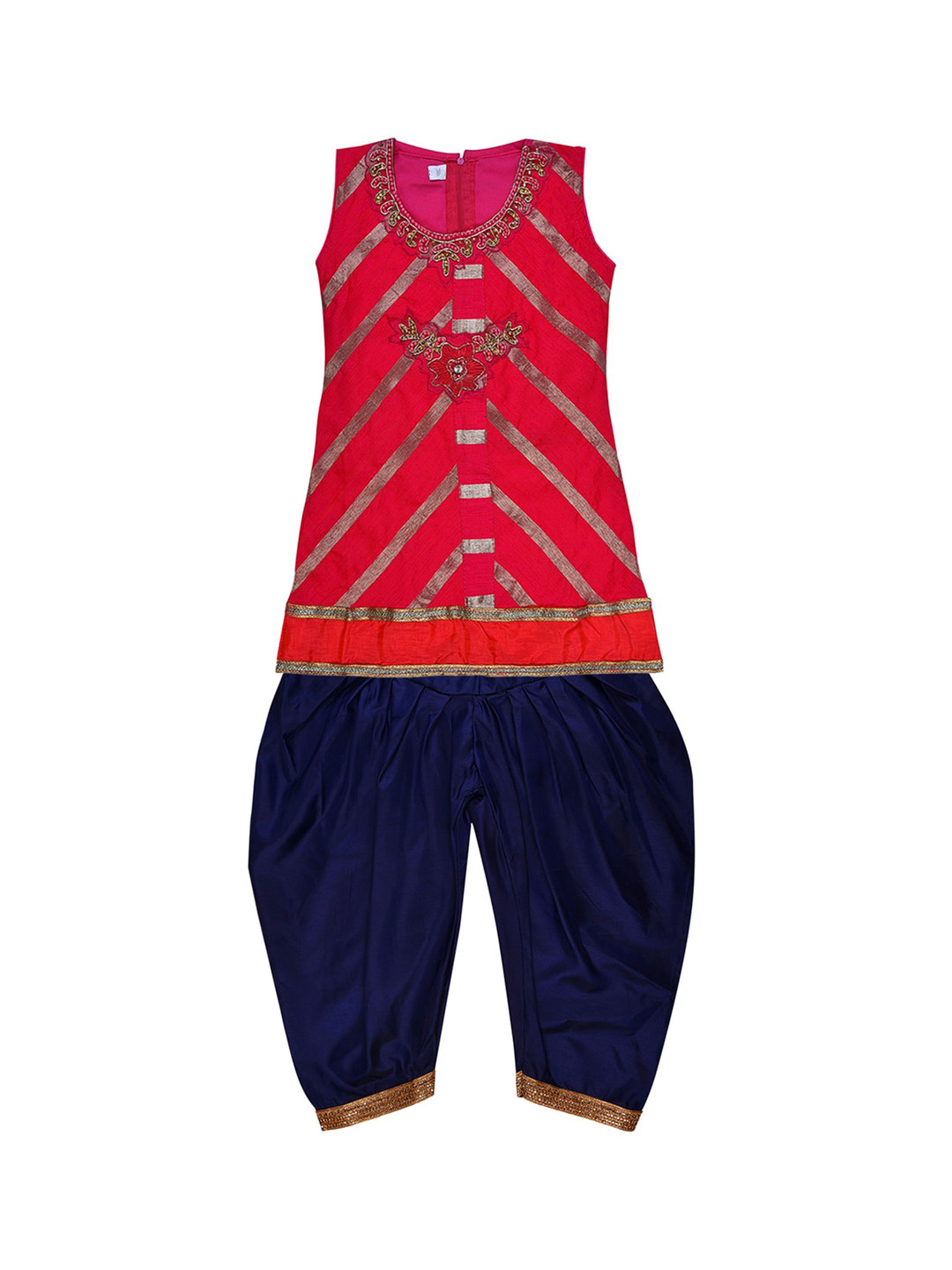 

Wish Karo Girls Pink & Navy Blue Embroidered Kurti with Patiala