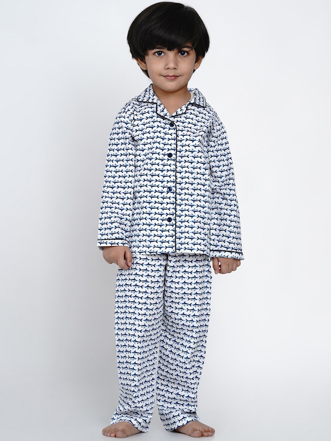 

berrytree Unisex Kids Blue & White Printed Night suit