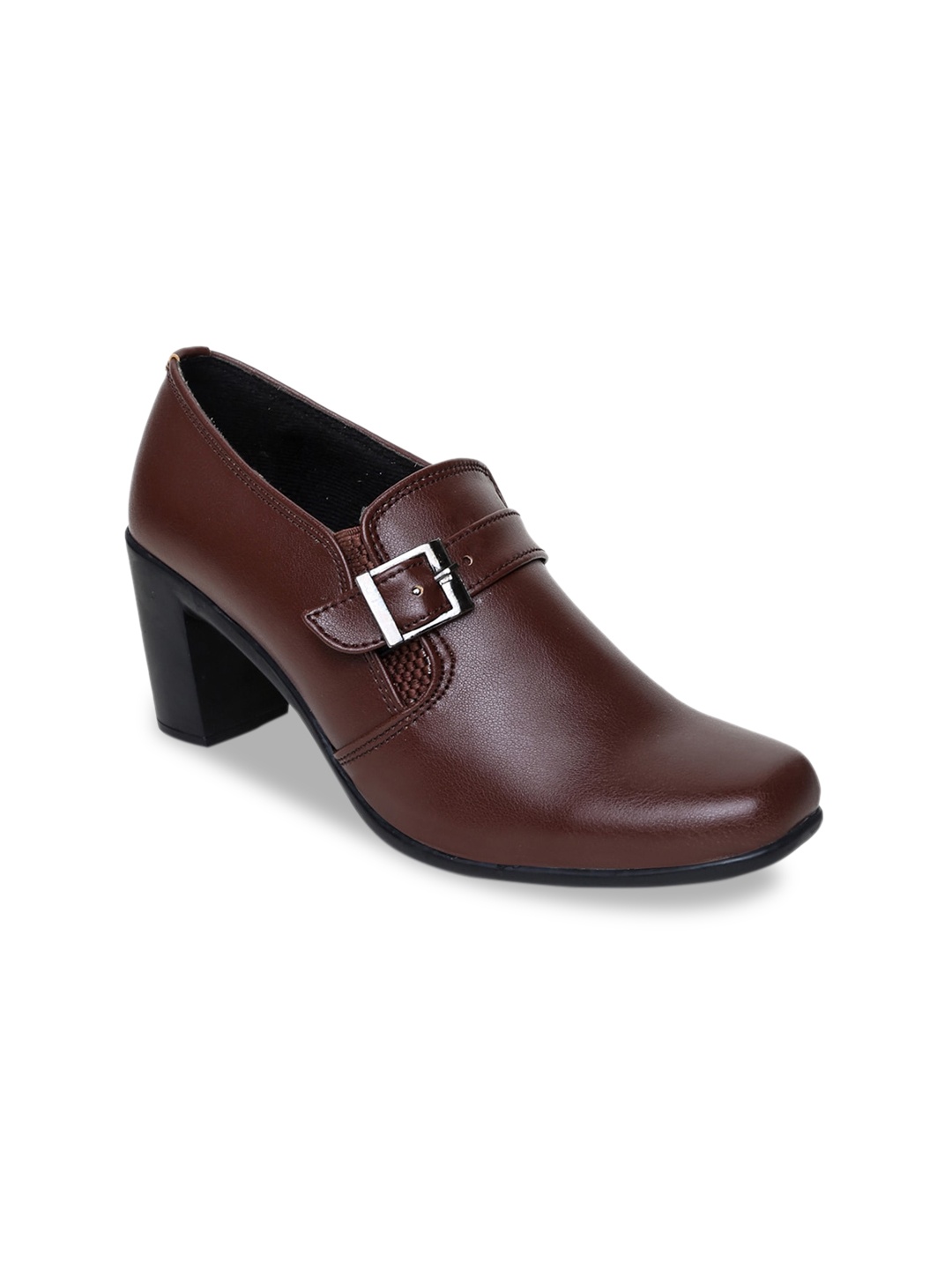 VALIOSAA Women Brown Solid Heeled Boots